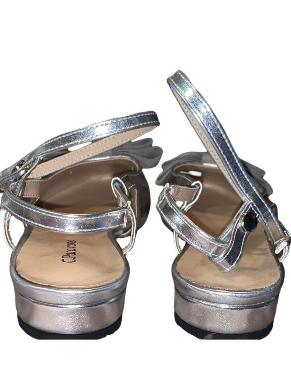 C. Paravano Size 8.5 (EU 39.5)- Sling Back Flats - Silver With Bow Accent. - Picture 5 of 10